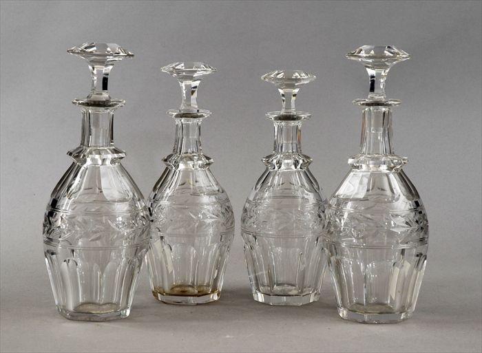 Appraisal: Two Pairs of English Engraved and Cut Glass Decanters in