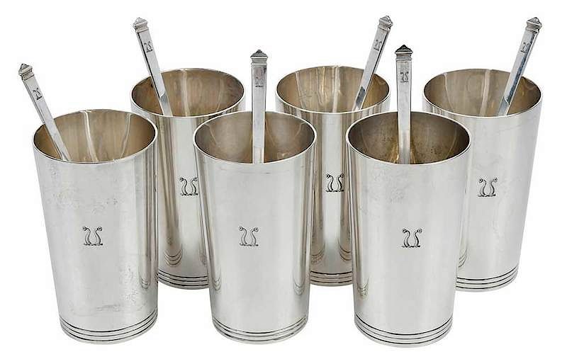 Appraisal: Set of Six Tiffany Sterling Tumblers Stirrers American - six