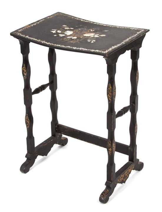 Appraisal: Sale Lot An English Gilt Lacquered and Mother-of-Pearl Inlaid Trestle