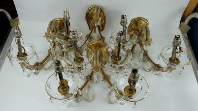 Appraisal: 's French Lustre and Brass Wall Lights matching set of