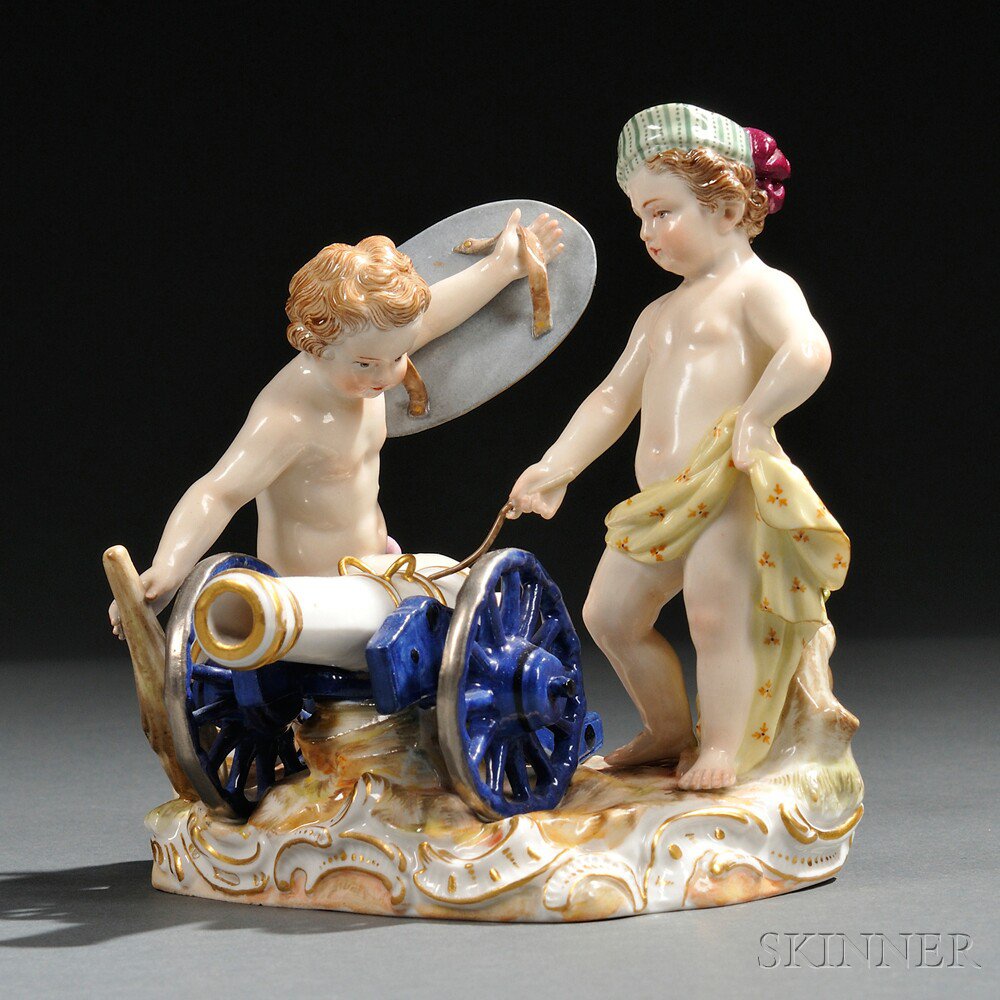 Appraisal: Meissen Porcelain Figure Group of Putti with a Cannon Saxony