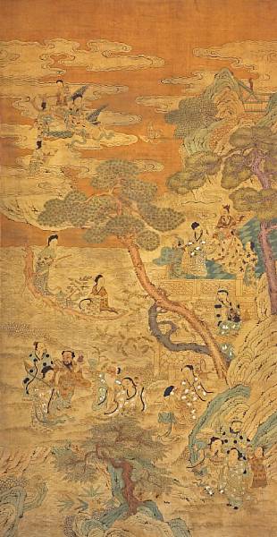 Appraisal: A large kesi-woven silk hanging scroll th Century Depicting Xiwang