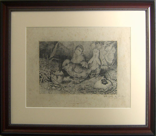 Appraisal: Pencil drawing of chicks dated x