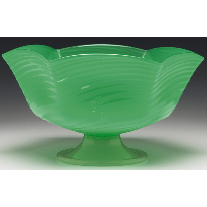 Appraisal: Steuben bowl hexagonal ribbed shape in green jade with an