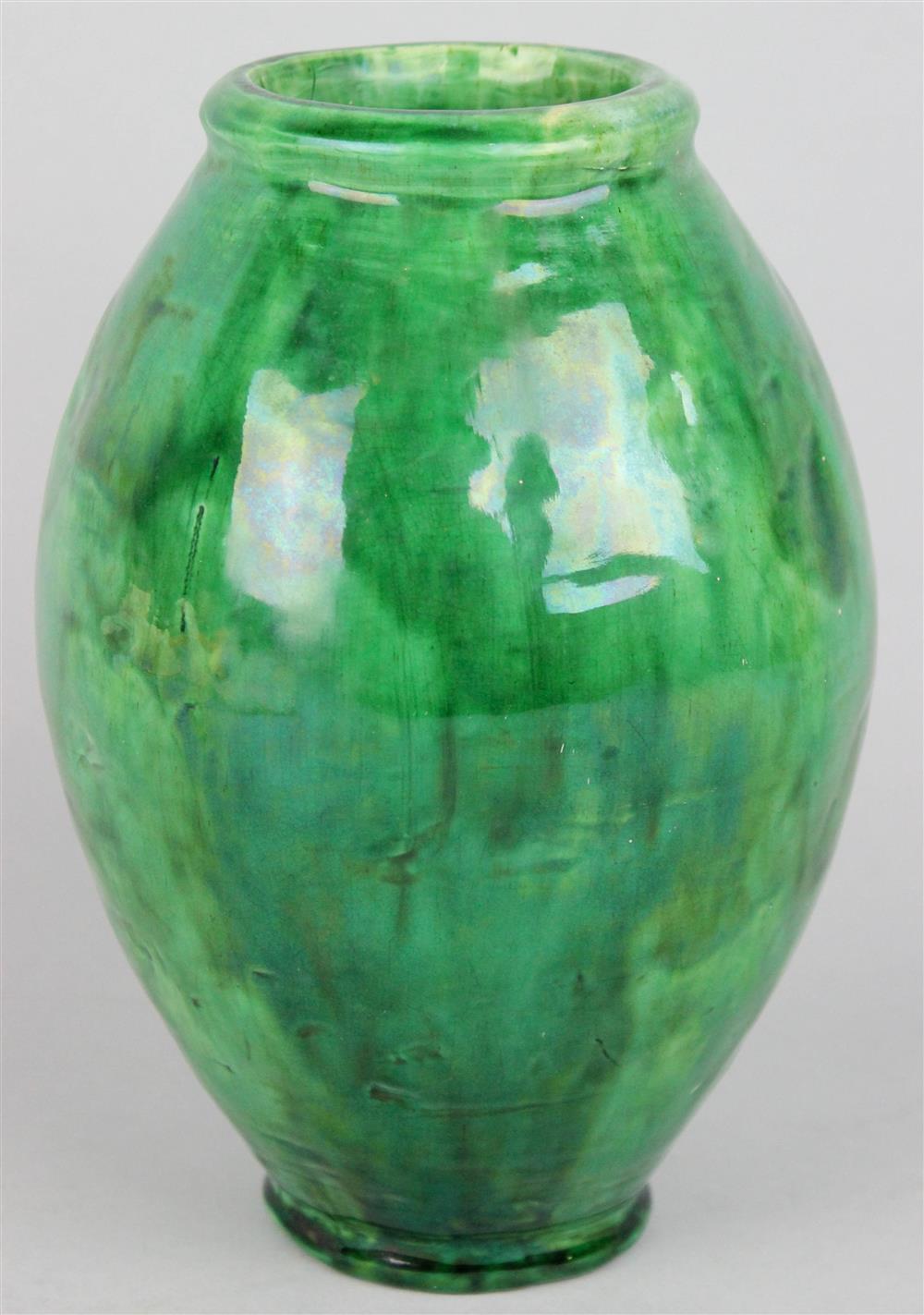 Appraisal: AMERICAN GREEN-GLAZED ART POTTERY VASE dated incised Marie Passamante and