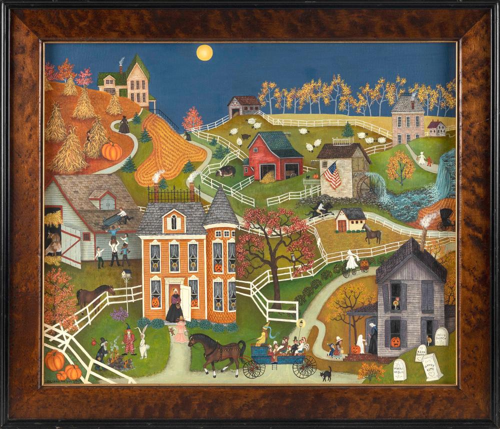 Appraisal: LINDA NELSON STOCKS America - Halloween scene Signed and dated