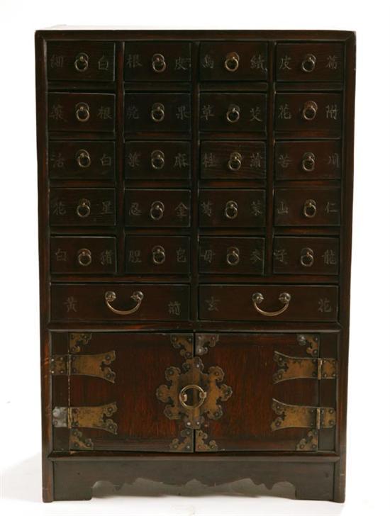 Appraisal: SMALL APOTHECARY Asian early th century hardwood Twenty-two drawers and