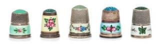 Appraisal: A Collection of Five Continental Silver and Enamel Thimbles Various