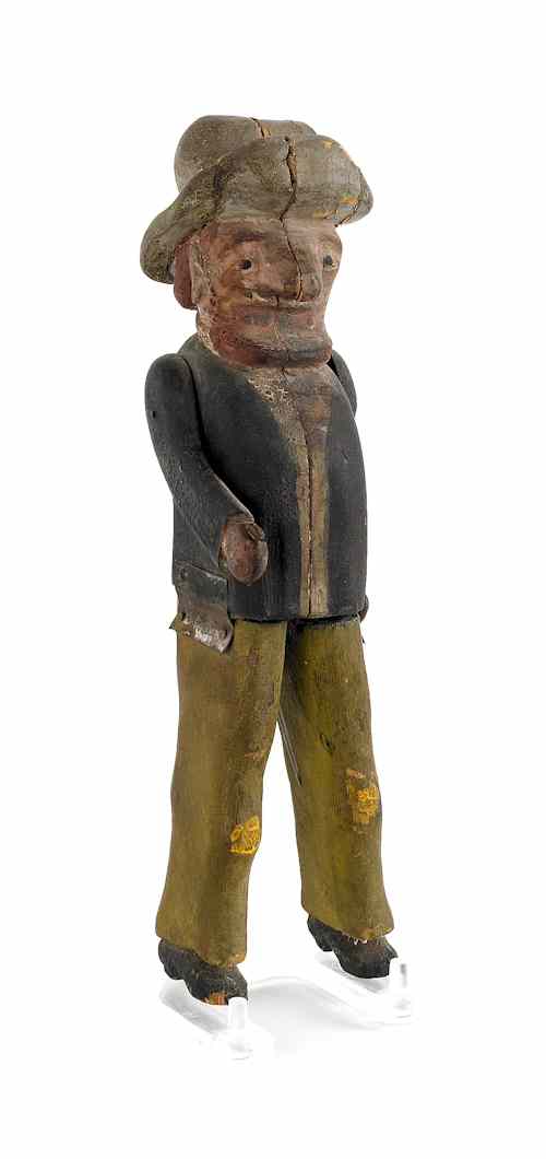 Appraisal: Carved and painted articulated figure of a man th c