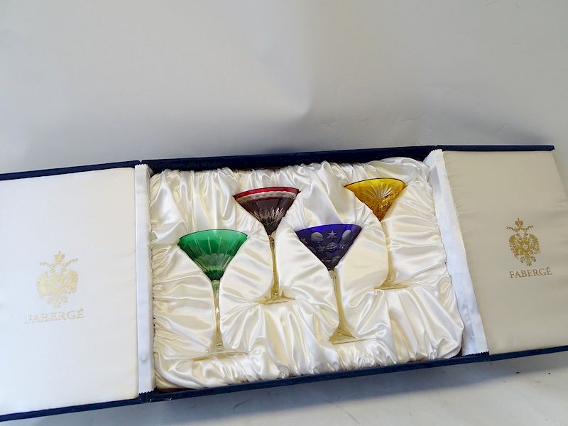 Appraisal: Faberge Crystal Martini Glasses In Box Faberge Crystal Martini Glasses