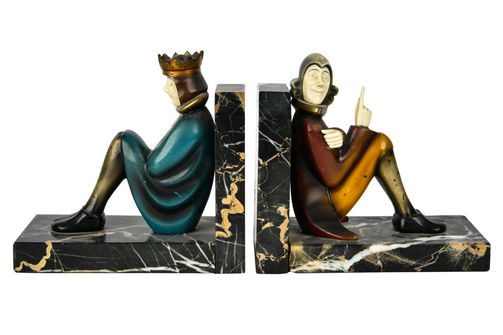 Appraisal: ROLAND PARIS - PAIR FIGURAL BOOKENDScold-painted metal modeled as jesters