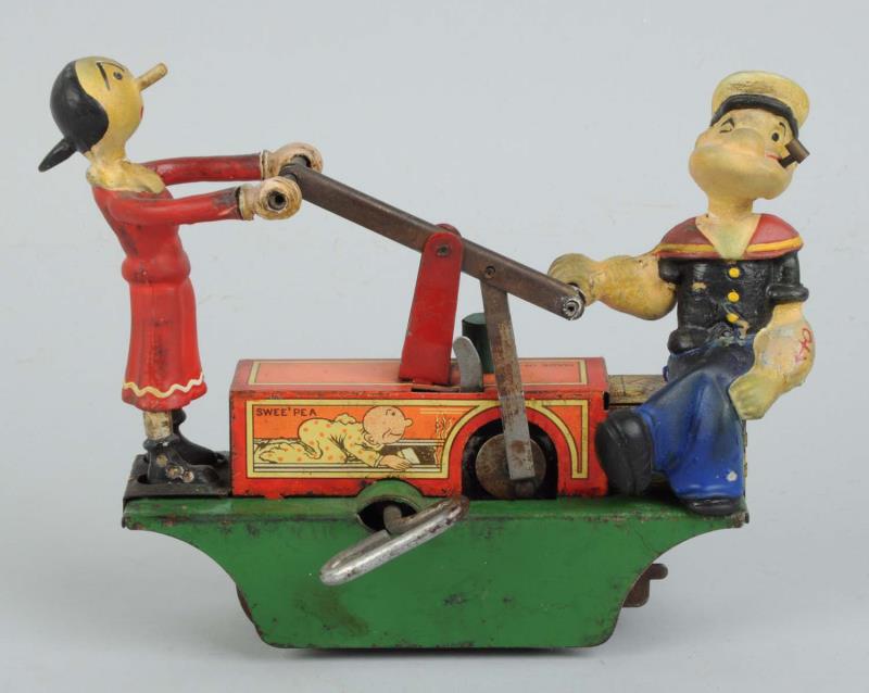 Appraisal: Marx Tin Litho Wind-Up Popeye Olive Oyl Handcar Handcar base