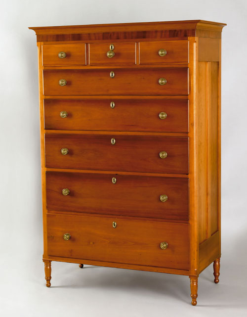 Appraisal: Pennsylvania Sheraton cherry tall chest ca with short and long