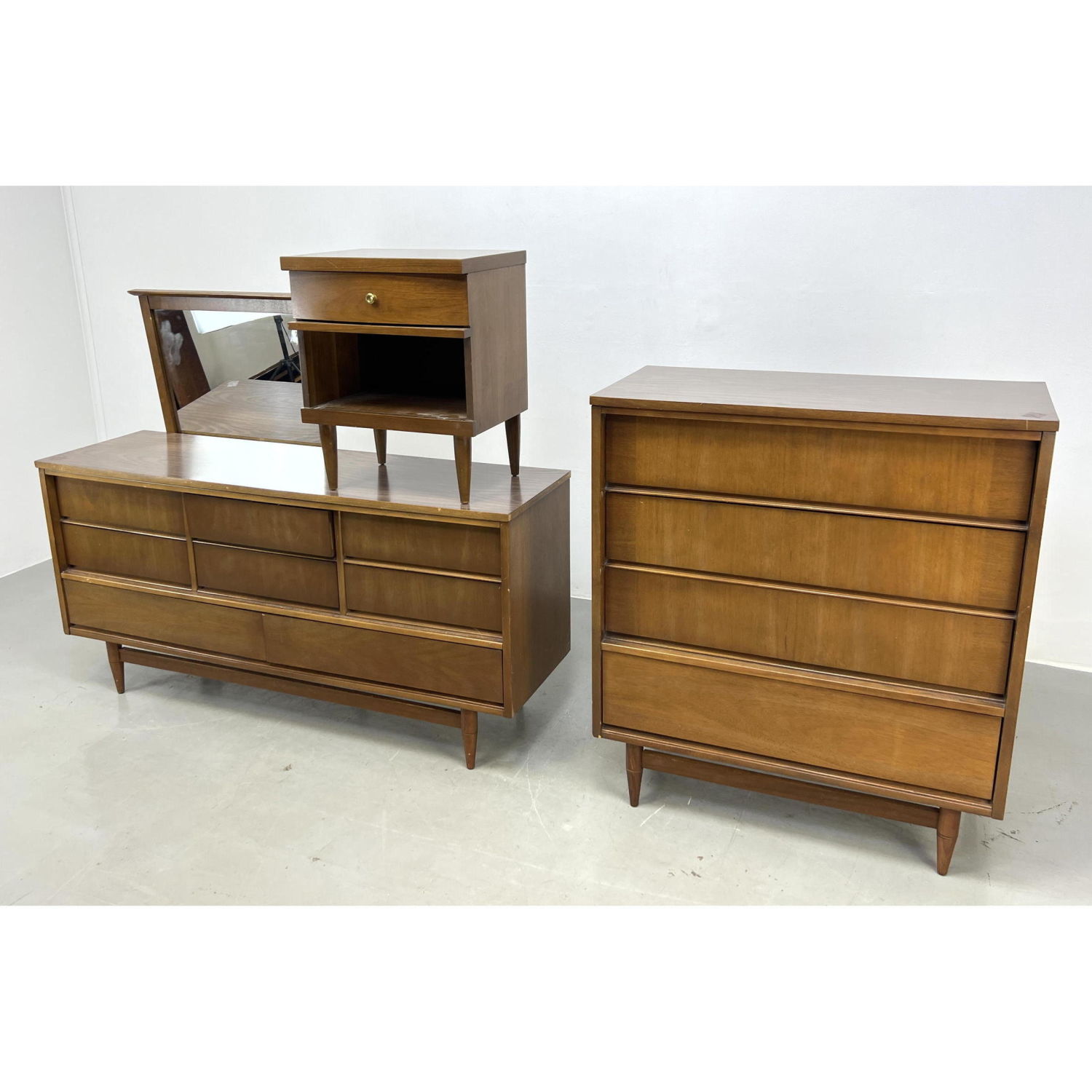 Appraisal: American Modern Bedroom Set Tall chest low dresser night stand