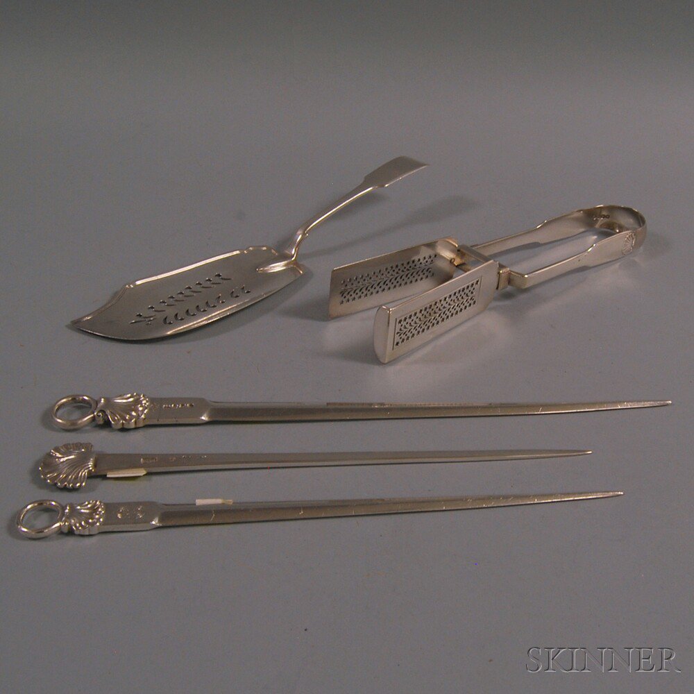 Appraisal: Five English Silver Flatware Serving Items a fish slice with