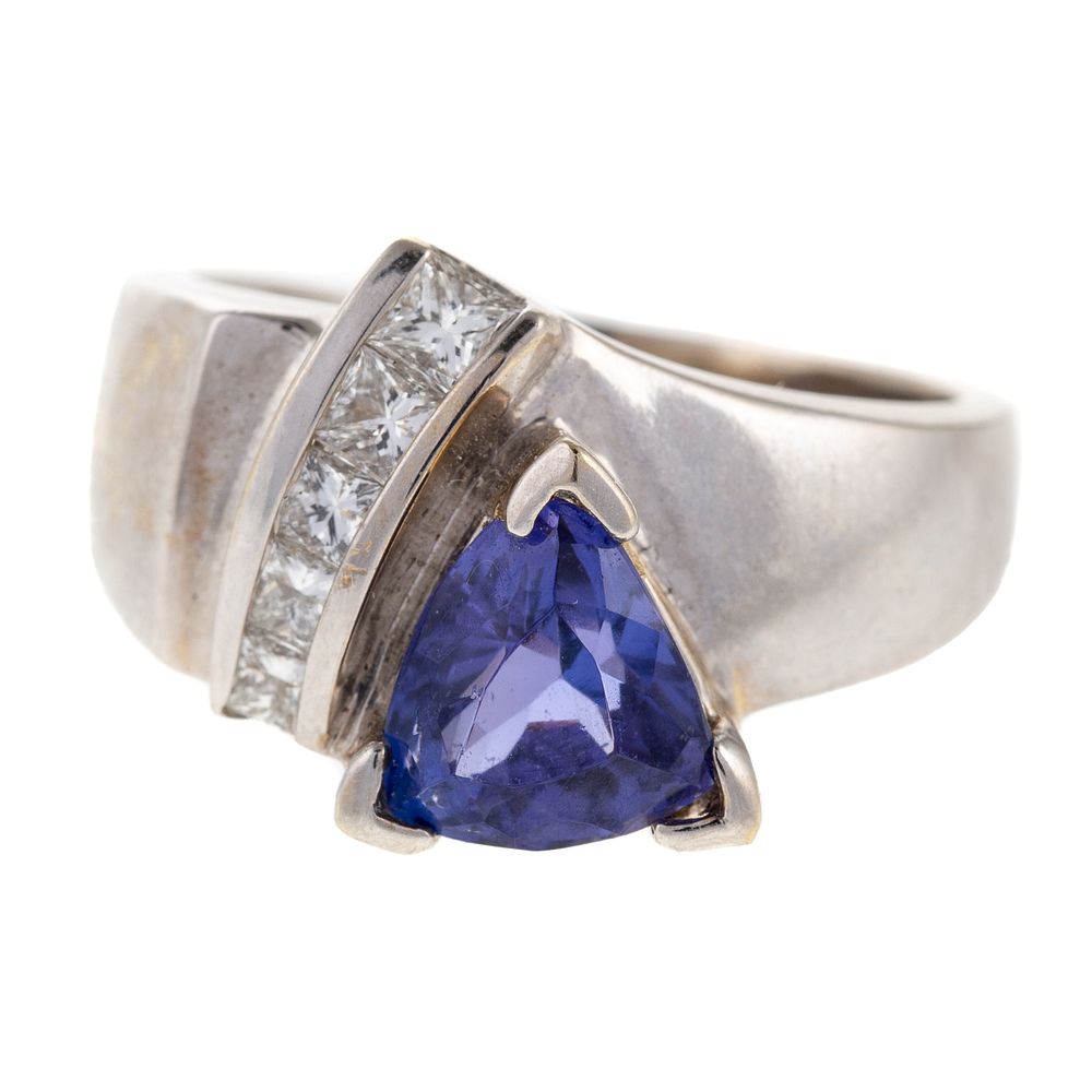 Appraisal: A Trillion Cut Tanzanite Diamond Ring in K K white