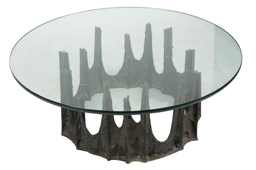 Appraisal: PAUL EVANS STALAGMITE COFFEE TABLEinitialed and dated glass and bronze