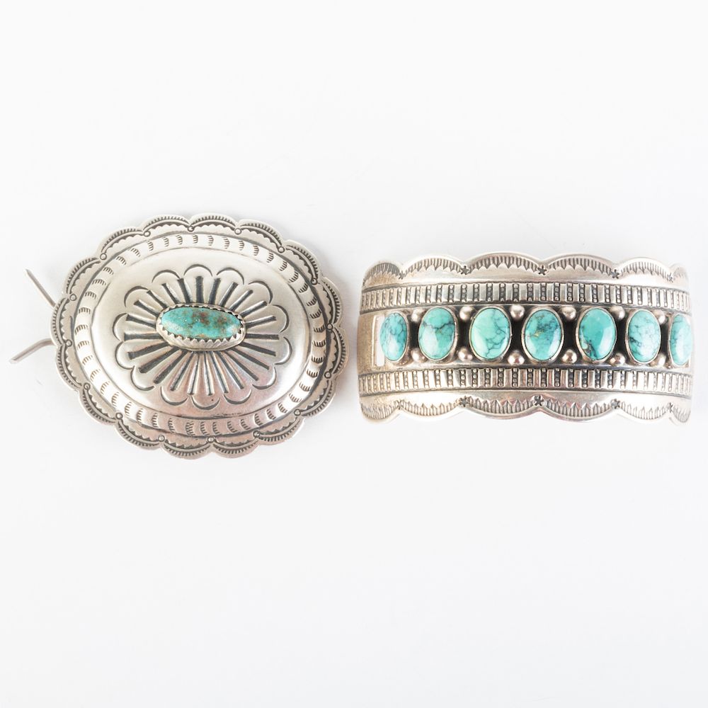 Appraisal: Gary Reeves Silver and Turquoise Hair Piece and another Silver