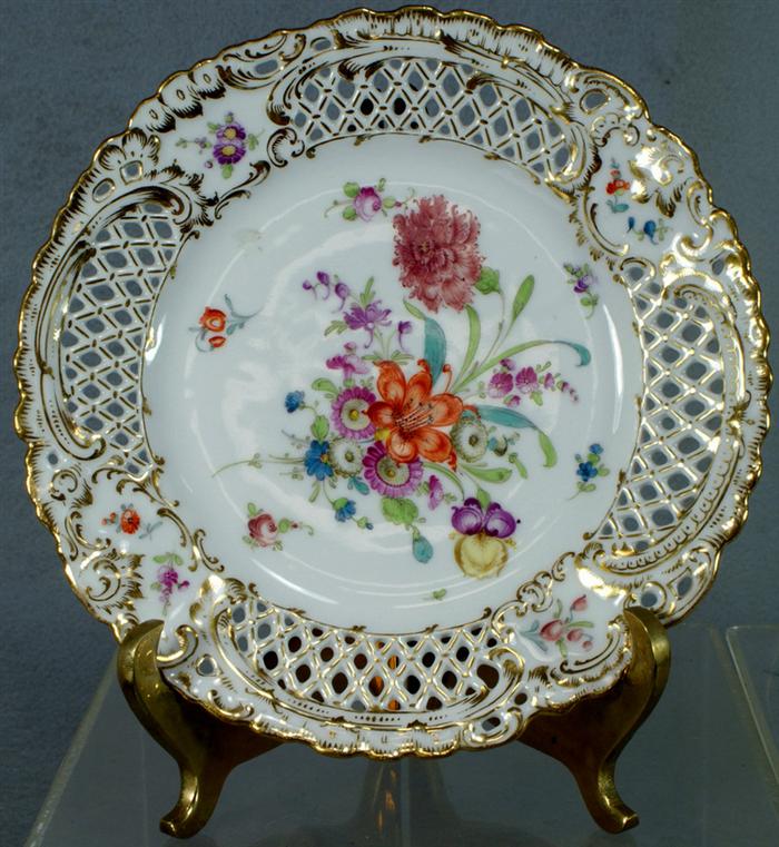 Appraisal: Lamm Dresden reticulated luncheon plates with floral decoration no damage