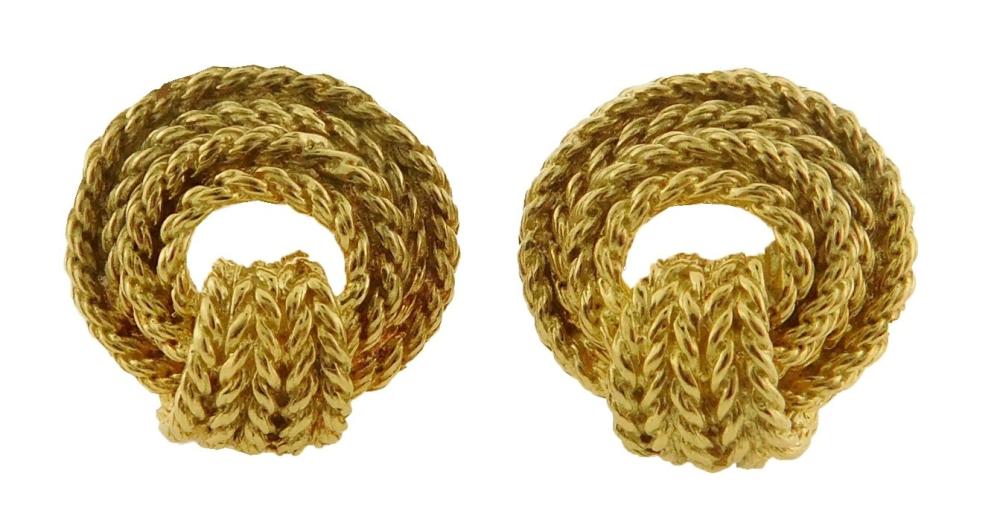 Appraisal: JEWELRY Pair of K yellow gold clip earrings round rope