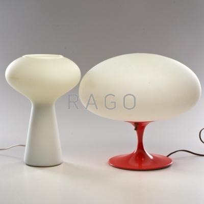 Appraisal: LAUREL ETC Two mushroom table lamps USA s Frosted glass