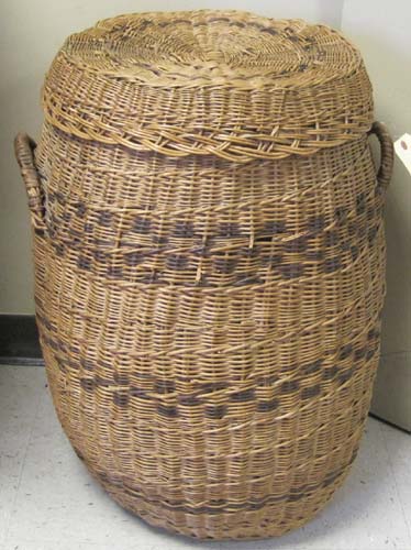 Appraisal: VINTAGE LARGE WOVEN COVERED STORAGE BASKET HAMPER attributed to north