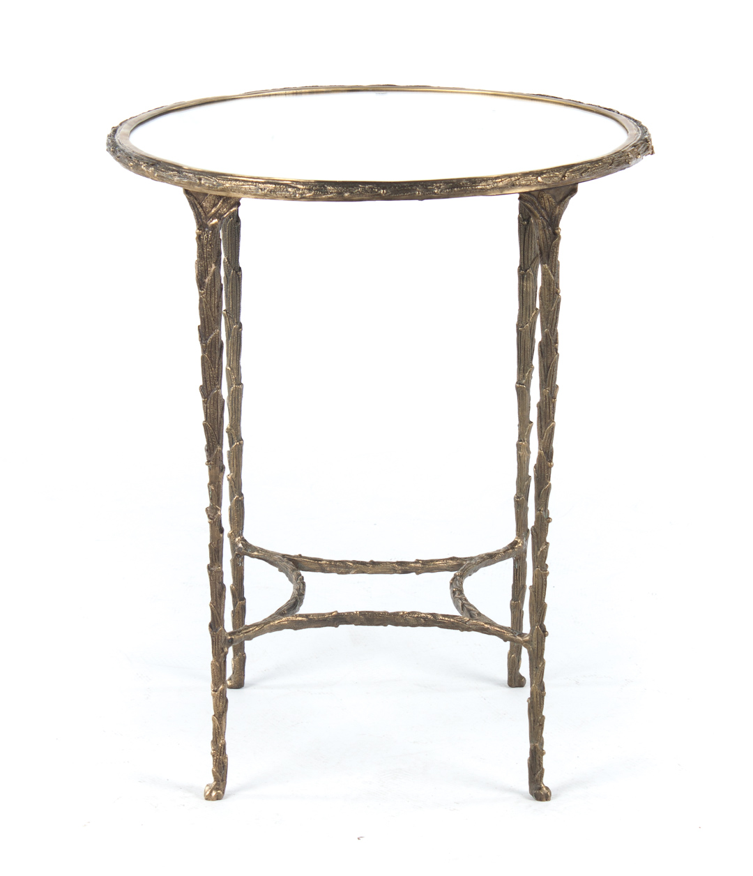 Appraisal: Cast brass mirrored top side table th century cast foliate