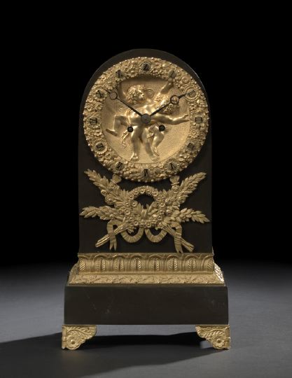 Appraisal: Good Restauration Bronze-Patinated and Parcel-Gilt Brass Mantel Clock first quarter