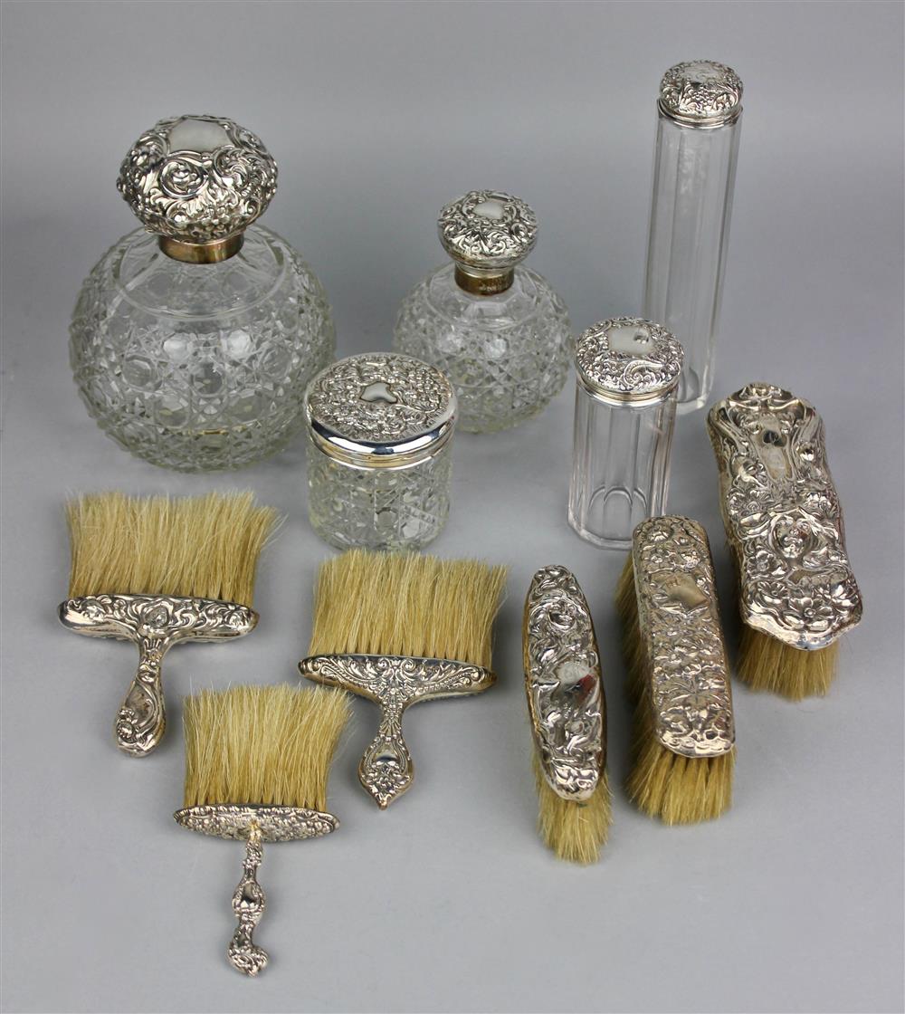 Appraisal: GROUP OF AMERICAN AND ENGLISH SILVER MOUNTED DRESSING TABLE ARTICLES