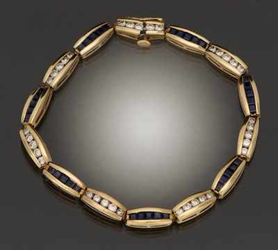 Appraisal: A Ladies' Sapphire and Diamond Bracelet k yellow gold bracelet