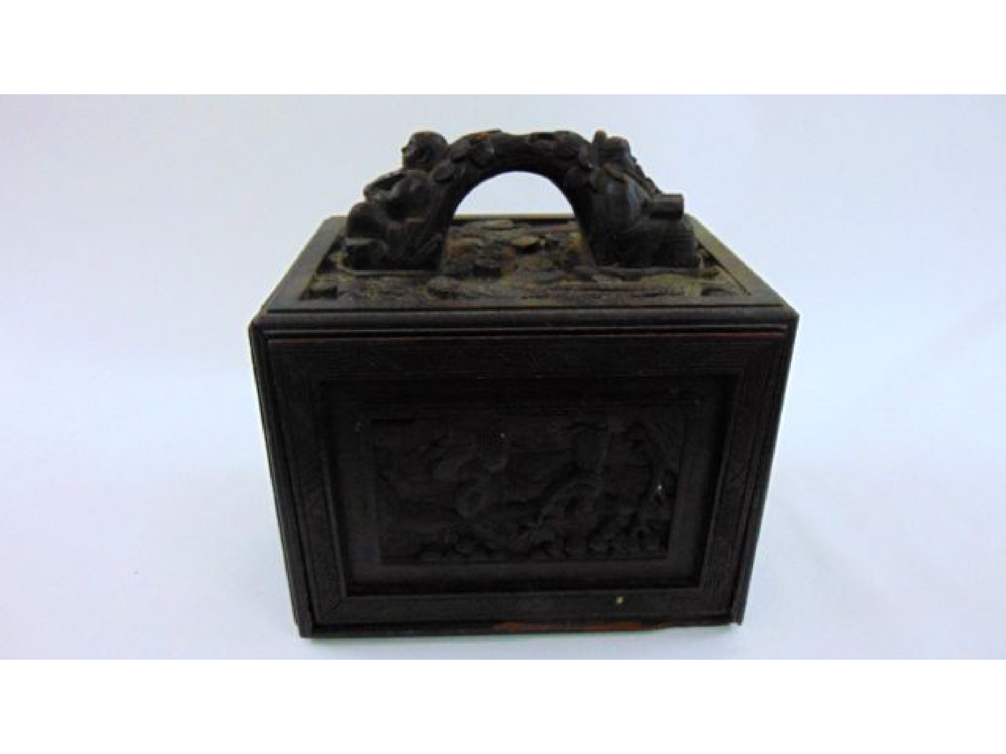 Appraisal: A th century Chinese carved cabinet the fall front enclosing