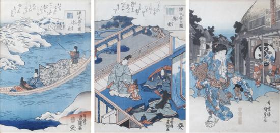 Appraisal: A Group of Three Japanese Woodblock Prints Kunisada Height of