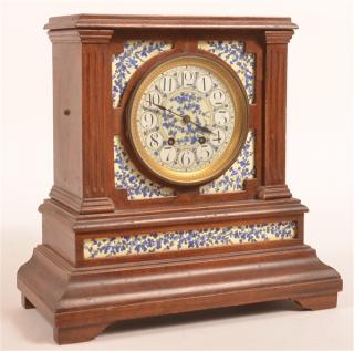 Appraisal: Unsigned Antique Shelf Clock Faux grain painted case with floral