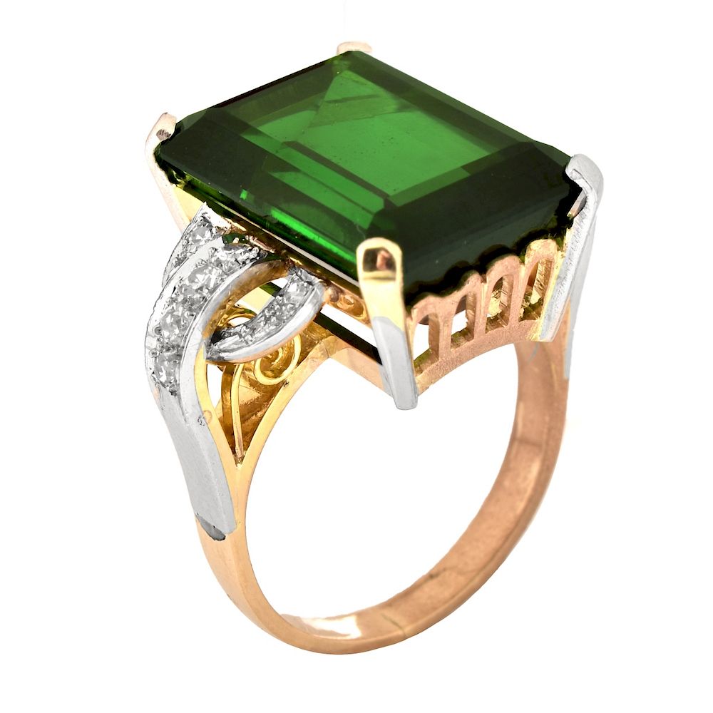 Appraisal: French Tourmaline Diamond and K Gold Ring Vintage Circa s