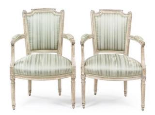 Appraisal: A Near Pair of Louis XVI Painted Fauteuils Height inches