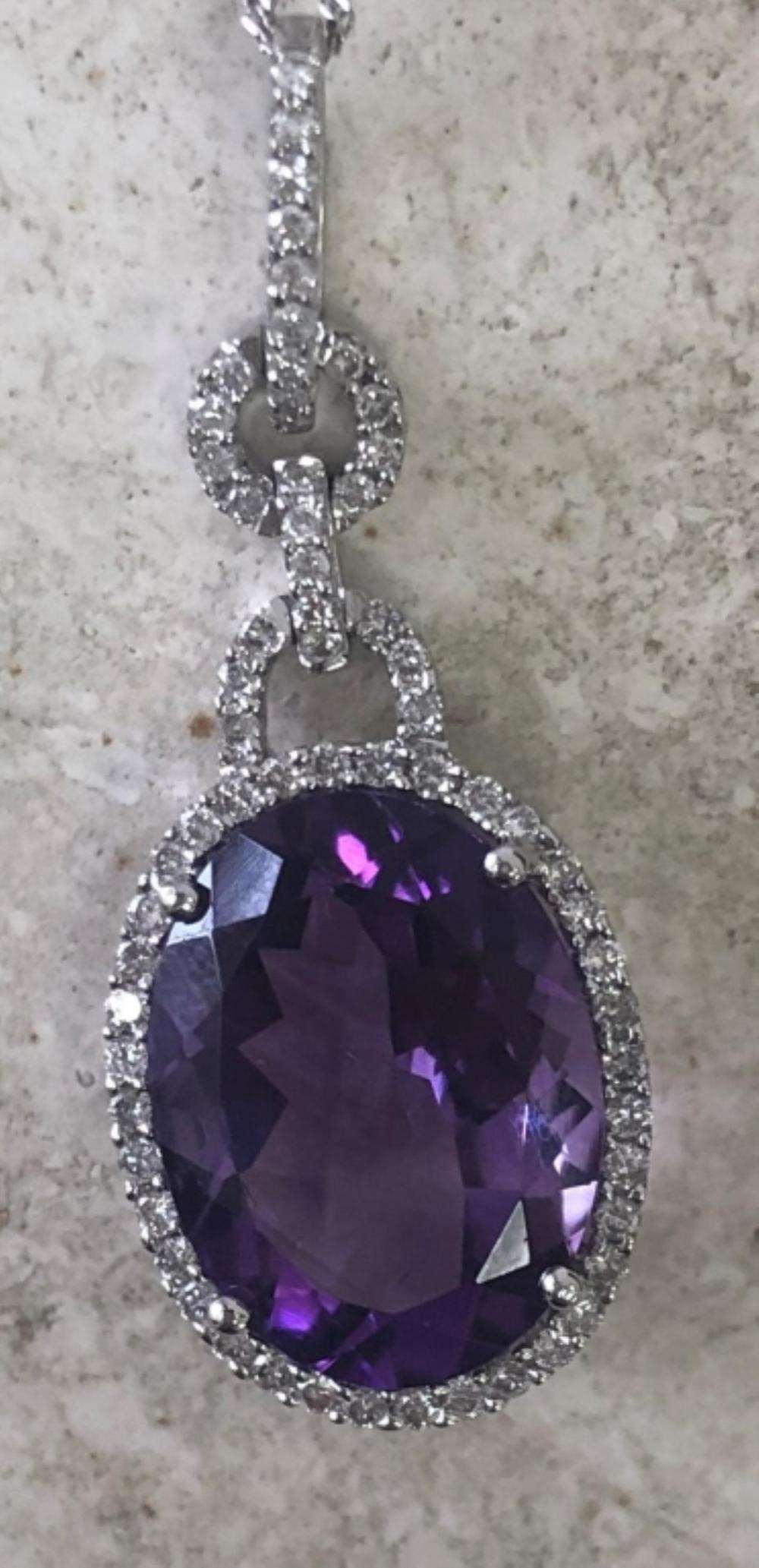 Appraisal: PURPLE AMETHYST PENDANT NECKLACE CT DIAMONDPurple amethyst pendant on k