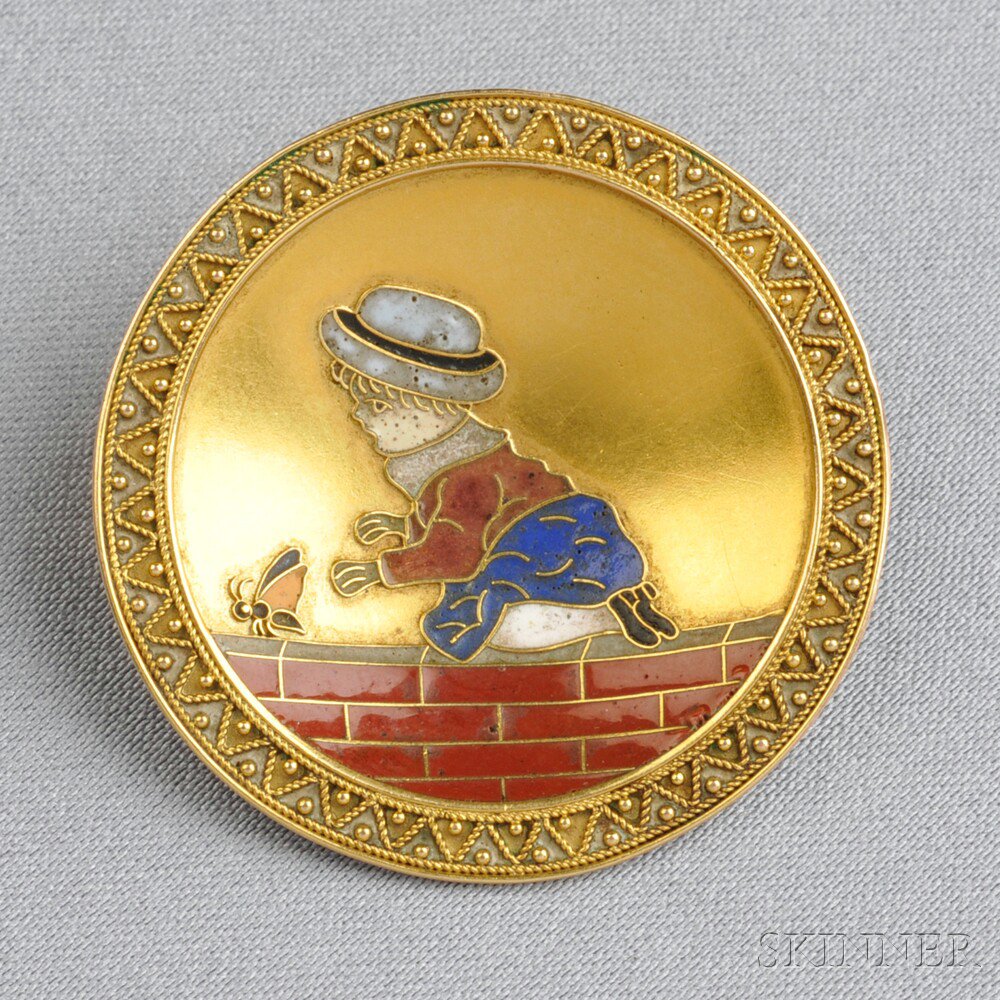 Appraisal: Antique Gold and Enamel Brooch depicting a scene of a