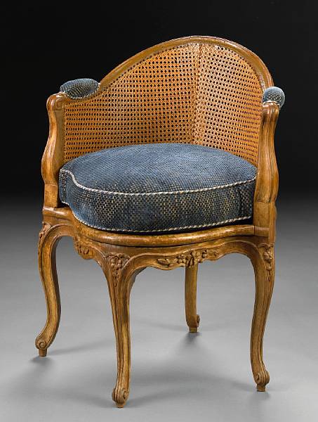 Appraisal: A Louis XV beechwood fauteuil de cabinet stamped E Meunier