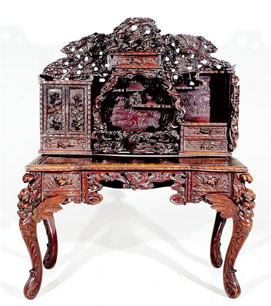 Appraisal: Carved hardwood Oriental desk upper section with carved and pierced