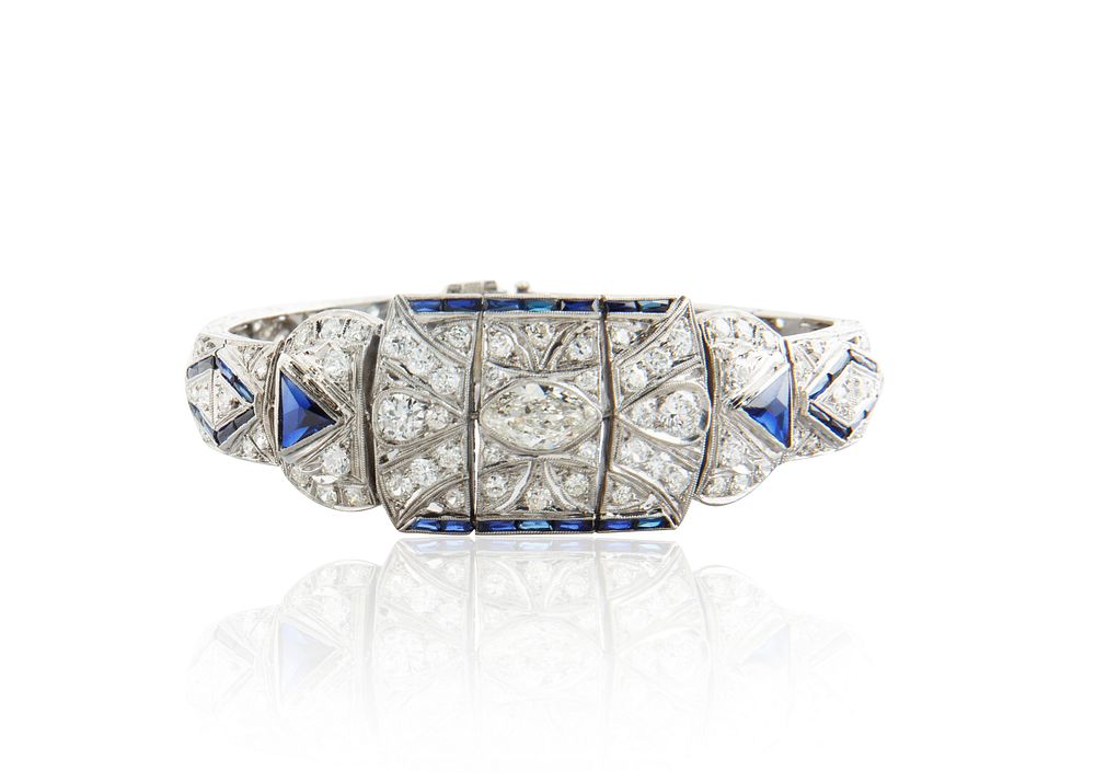 Appraisal: ART DECO DIAMOND AND SAPPHIRE BRACELET ART DECO DIAMOND AND