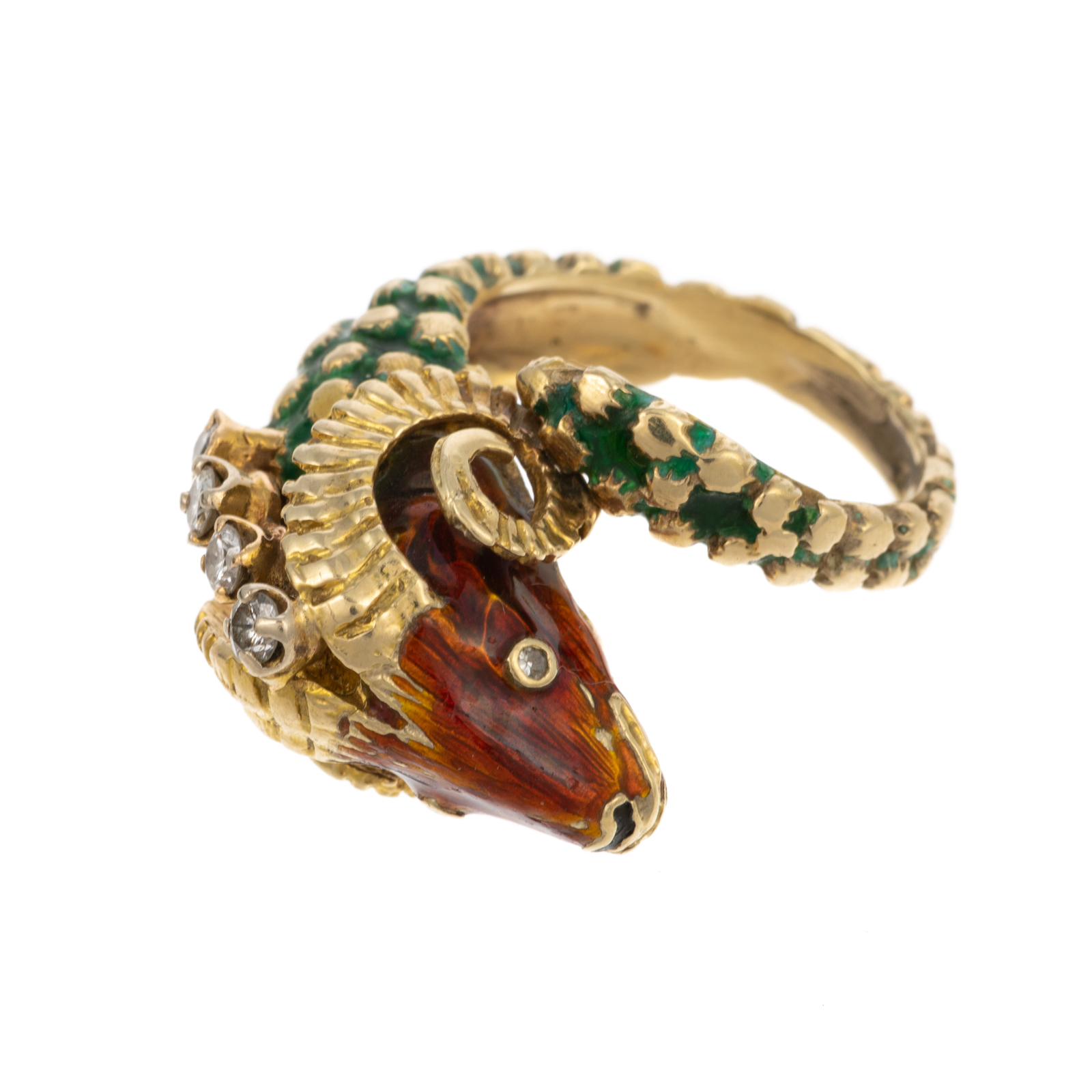 Appraisal: A VINTAGE RAM'S HEAD ENAMEL RING IN K K yellow