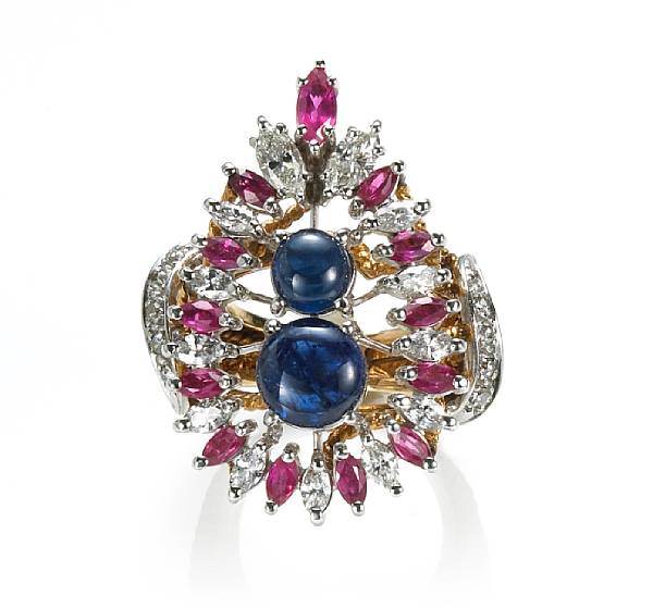 Appraisal: A sapphire ruby and diamond ring estimated total sapphire weight