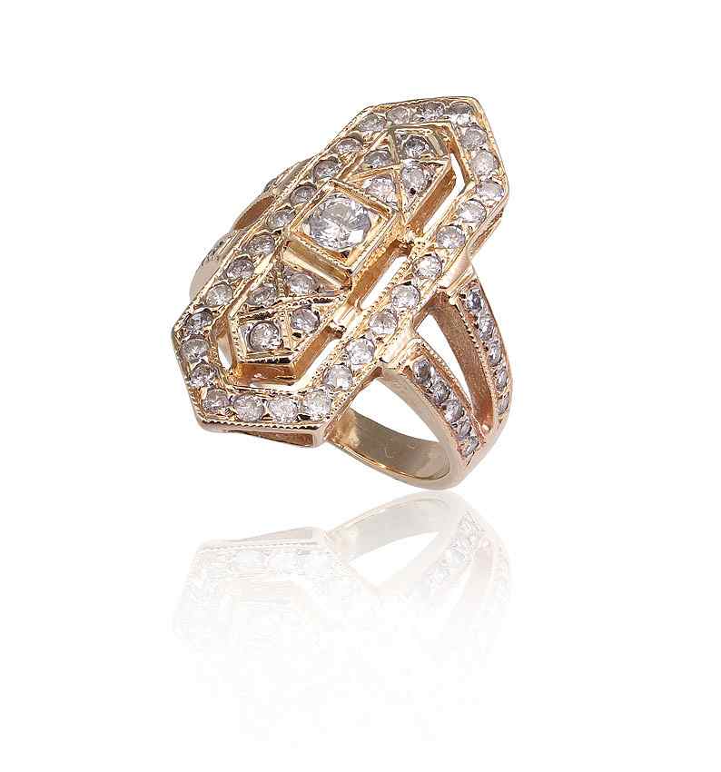 Appraisal: DIAMOND ART DECO REVIVAL RING K yellow gold ring contains