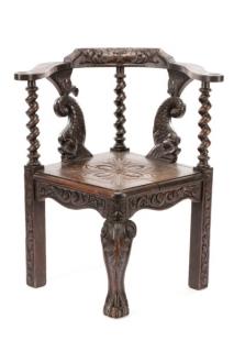 Appraisal: Carved Oak Jacobean Revival Corner Chair C English early th