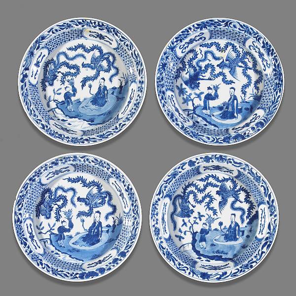 Appraisal: A set of four blue and white porcelain shallow bowls