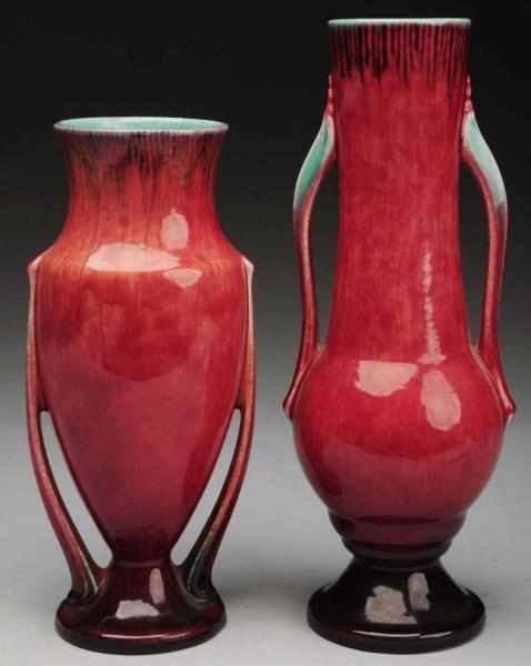 Appraisal: Pair of Roseville Orion Vases Red glaze Condition Excellent Size