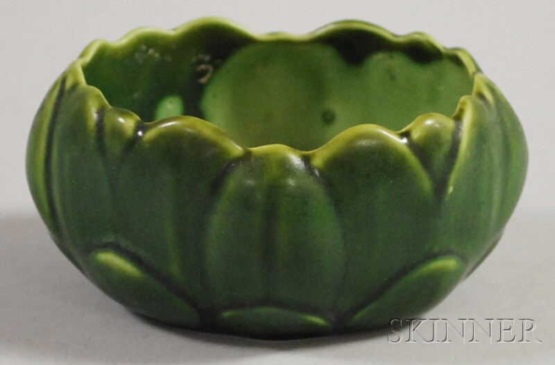 Appraisal: Small Hampshire Pottery Matte Green Glazed Lotus Blossom-form Bowl ht