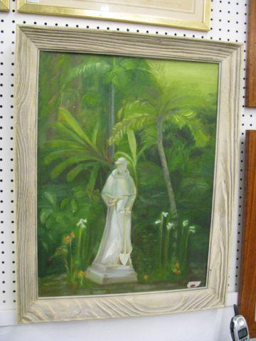 Appraisal: Margaret Kelly Oil on Board statue of St Francis in