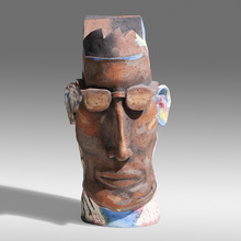 Appraisal: Michael Lucero UNTITLED HEAD WITH GLASSES USA hand-painted earthenware h