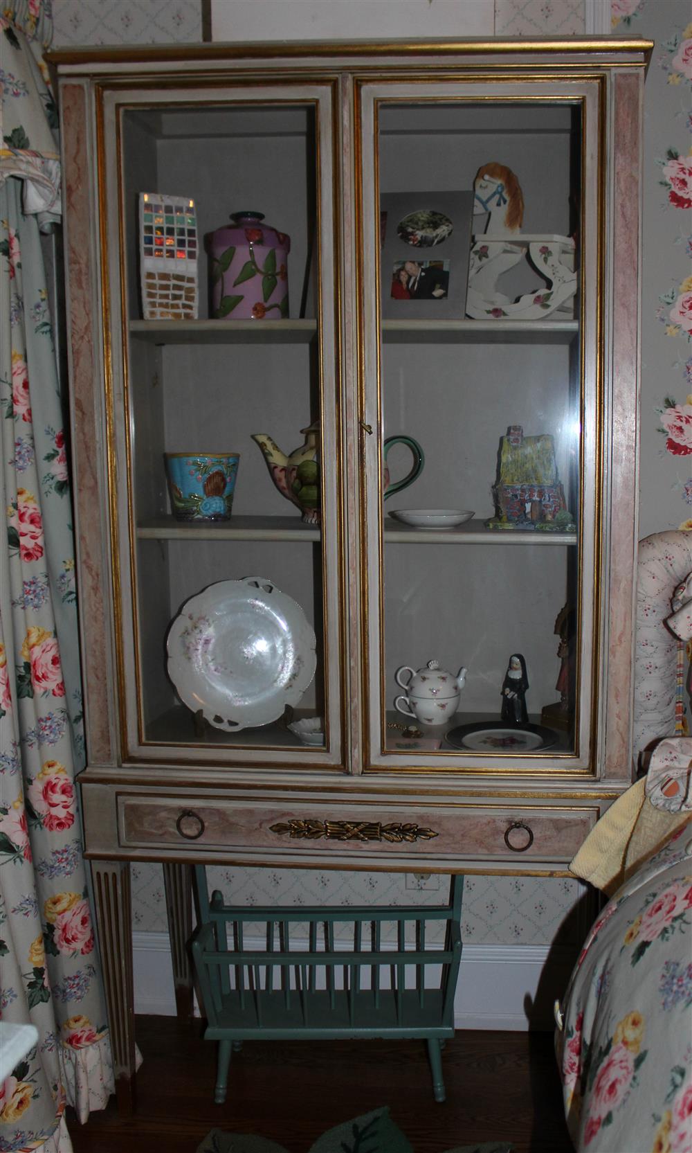 Appraisal: FAUX PAINTED VITRINE having double glass fronted doors above a